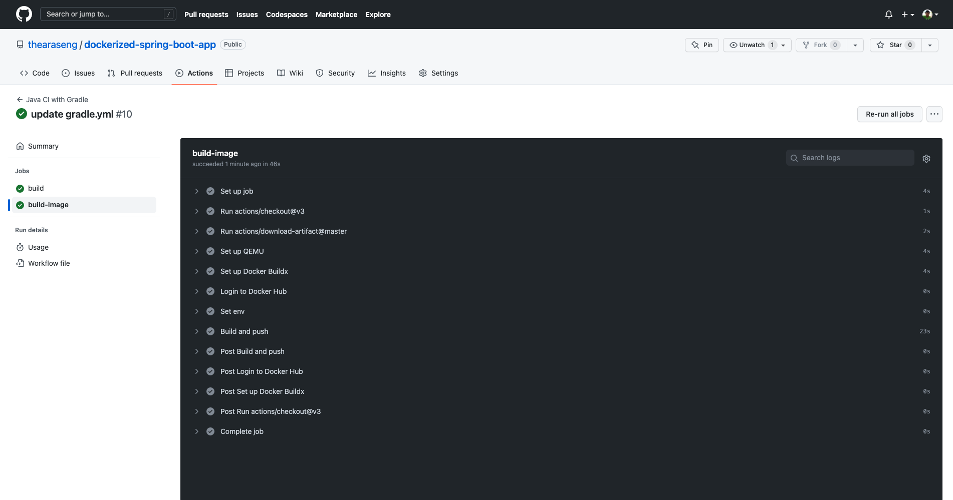 Github workflows page